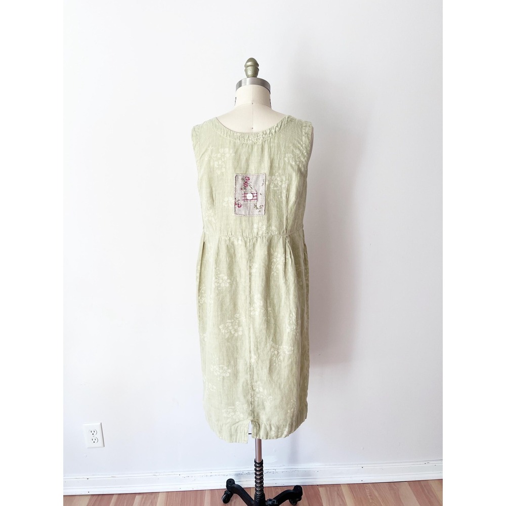 Vintage Linen Pistachio Green Patchwork Dress‎ Lagenlook - Picture 2 of 9